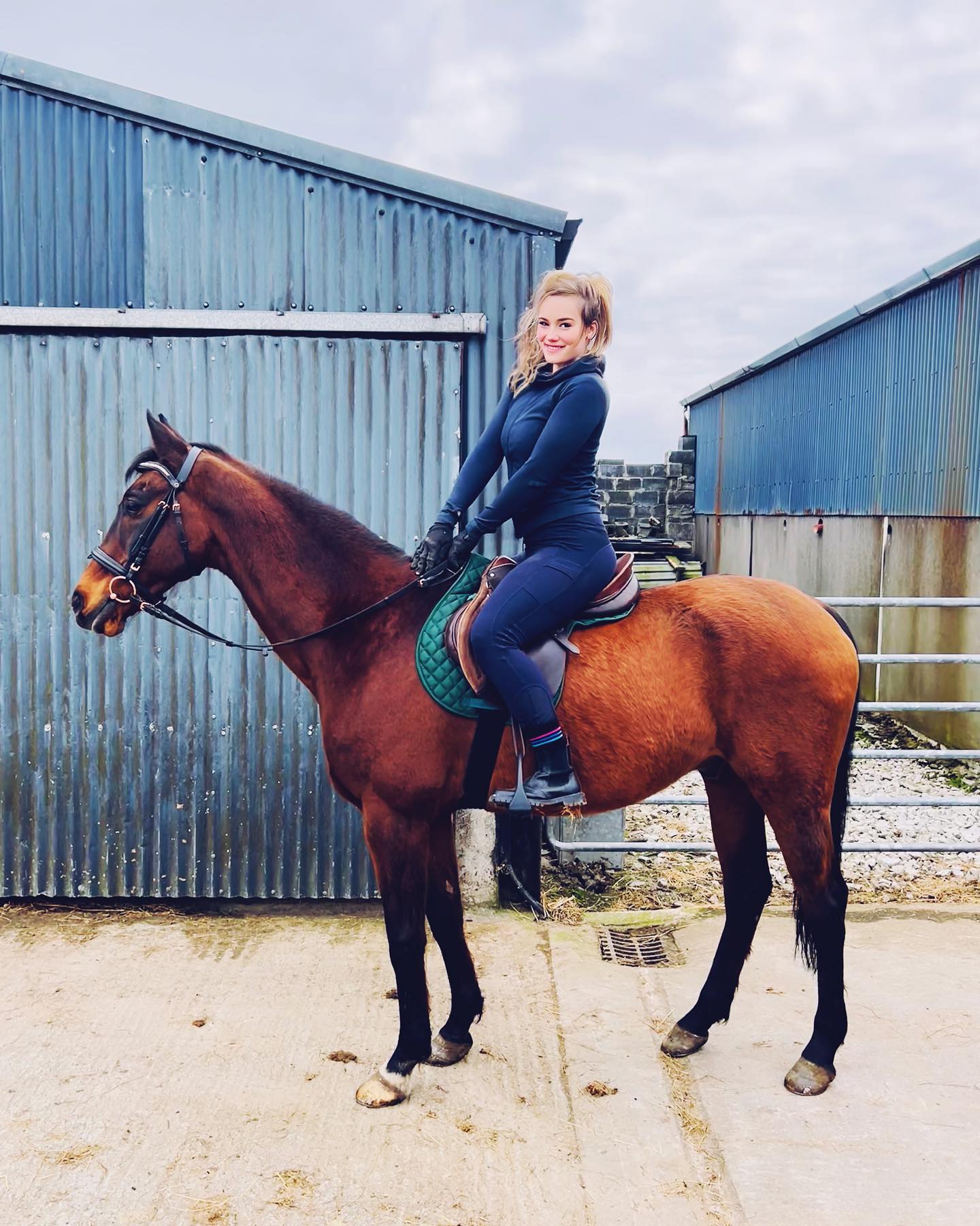 Nou riding Laudi beside the old farm buildings after his arrival in Ireland.